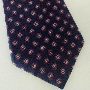 VTG FRAME 100% Silk Men's Suit Tie Navy Blue Red Gray Preppy Geo Pattern Office